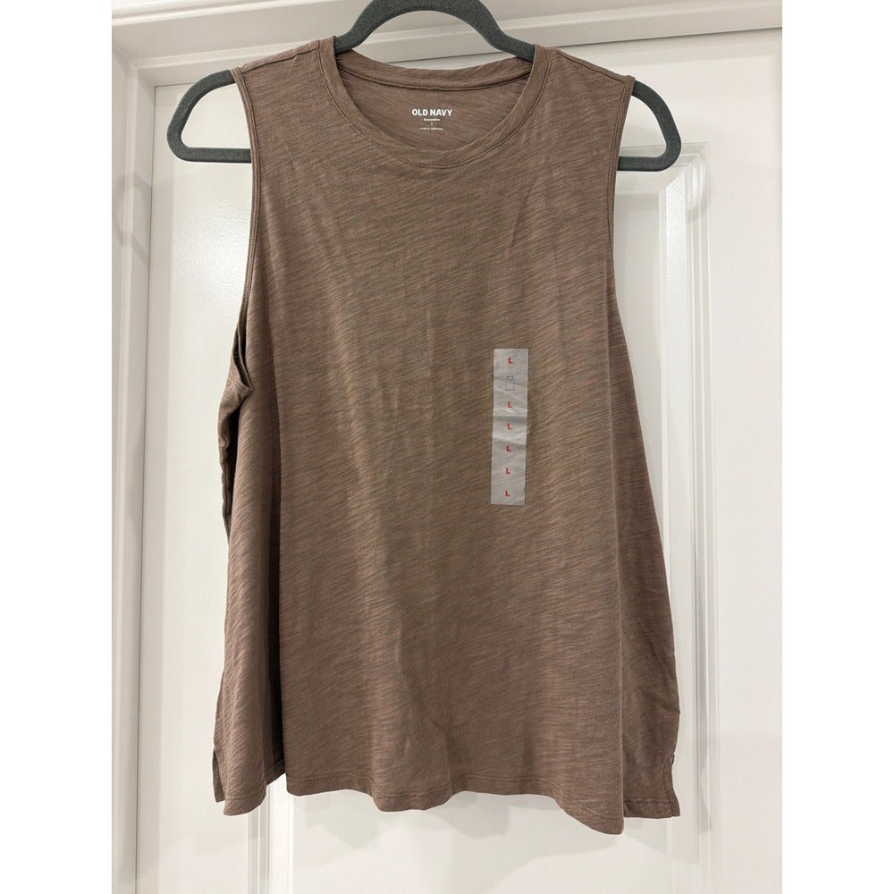 Old Navy Everywear Muscle Tank Top Womens Large Brown Cotton Sleeveless Slub